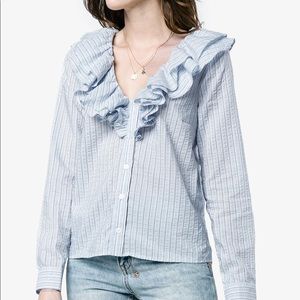 Ganni seersucker ruffle blouse